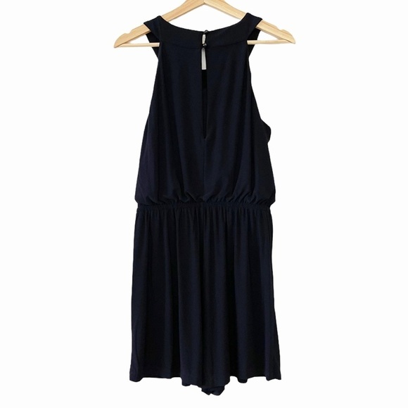Emma & Michele Blue Sleeveless Halter Short Romper Stretch Tie Waist Jumpsuit S‎ - Picture 2 of 8